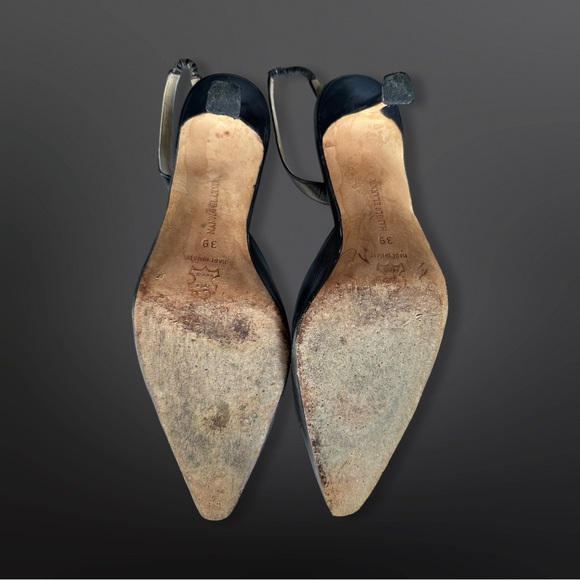 Vintage Manolo Blahnik Black Leather Carolyne Slingback Pumps Heels Sz 8.5 / 39 - Picture 7 of 11